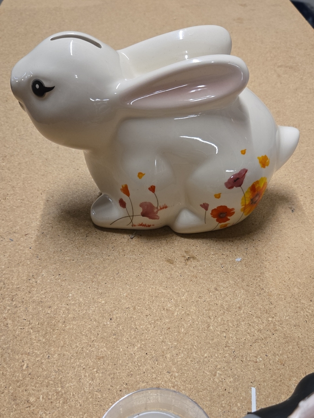 Wells Fargo Ceramic Bunny Coin Bank in Cream with Floral Accents